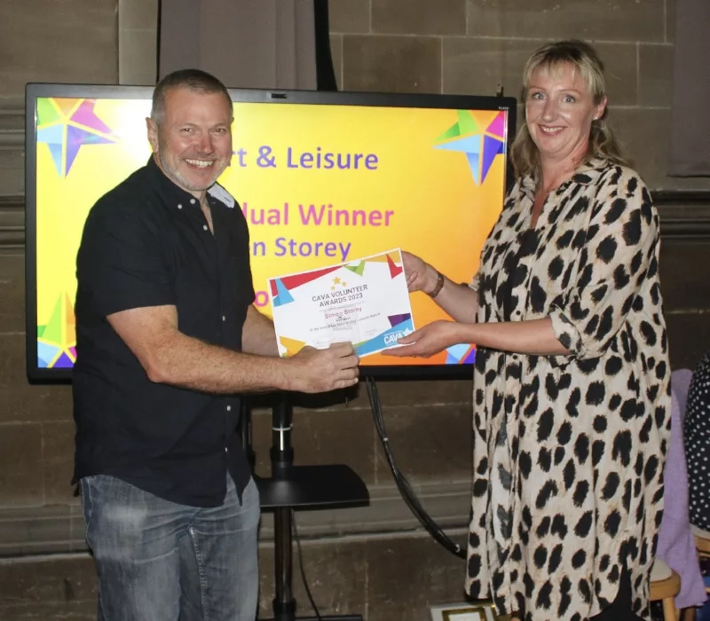 Simon receiving the individual award at the CAVA south Warwickshire volunteering awards in the Sport and Leisure category Simon receiving the individual award at the CAVA south Warwickshire volunteering awards in the Sport and Leisure category